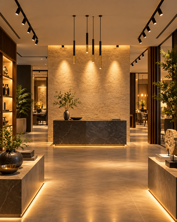 Commercial lighting in a premium reception interior