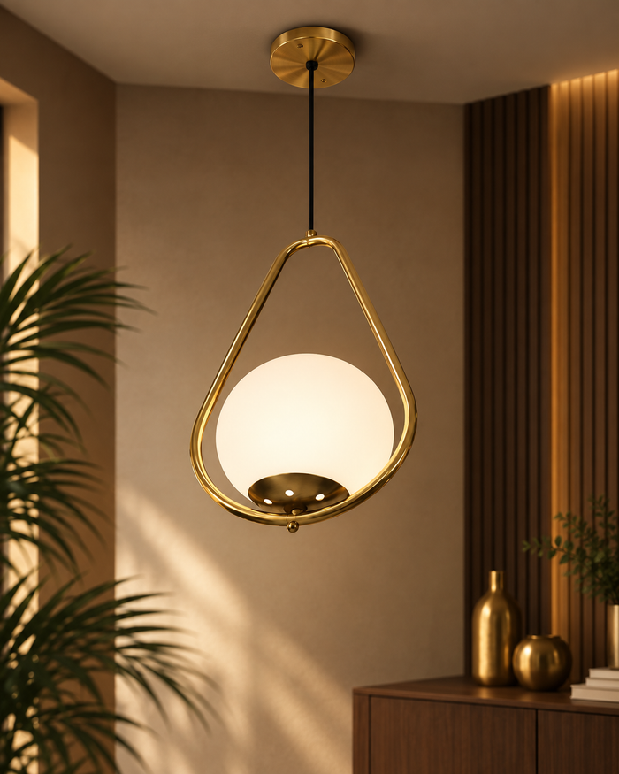 Brass pendant light in a refined interior