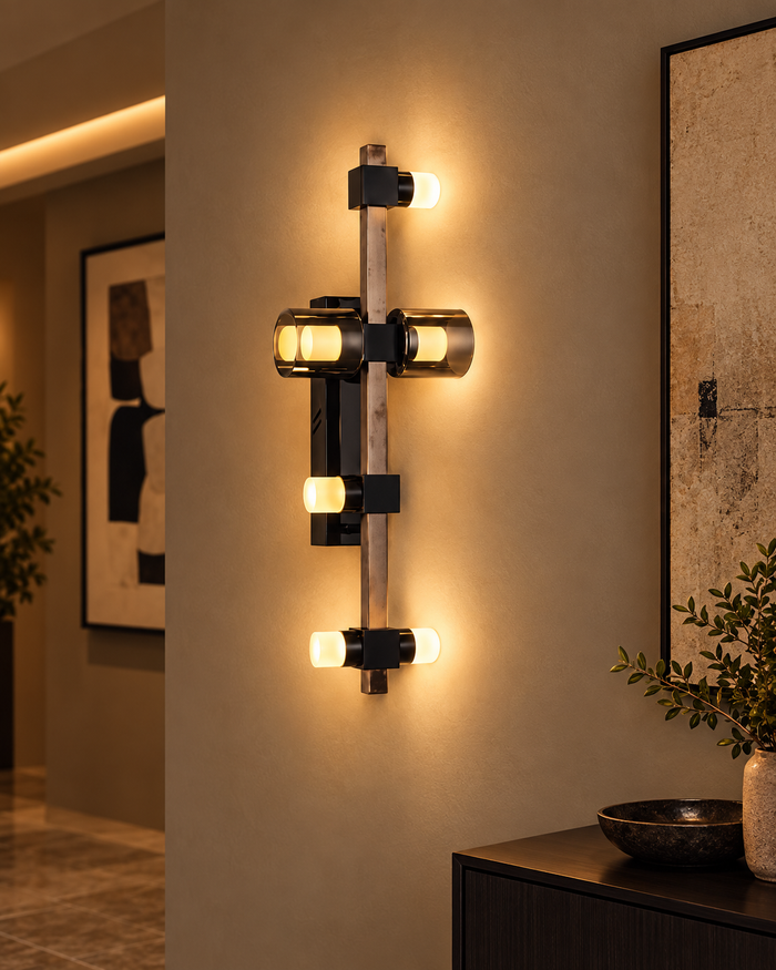 Sculptural wall light in a warm interior
