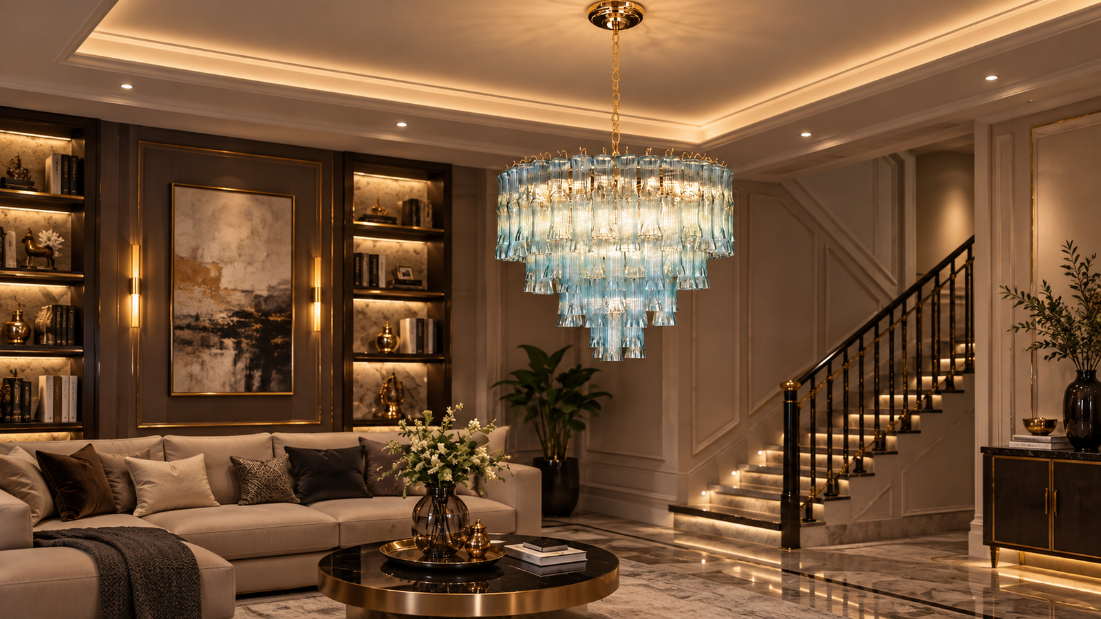 Lydia chandelier in a luxury living room