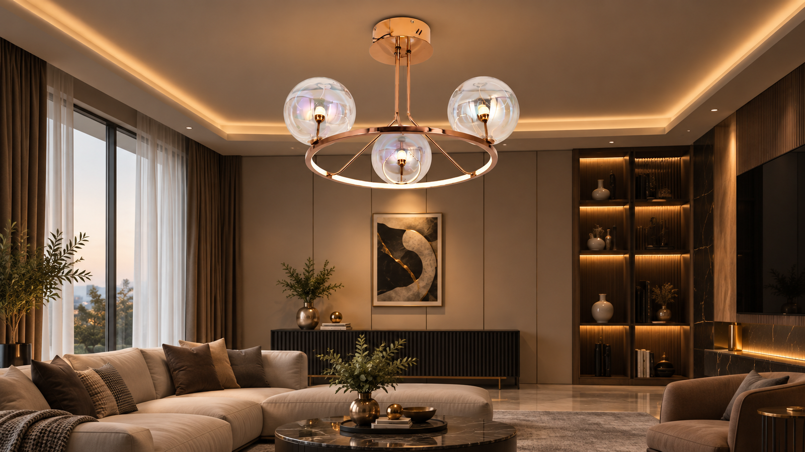 Lydia hanging light in a luxury living room