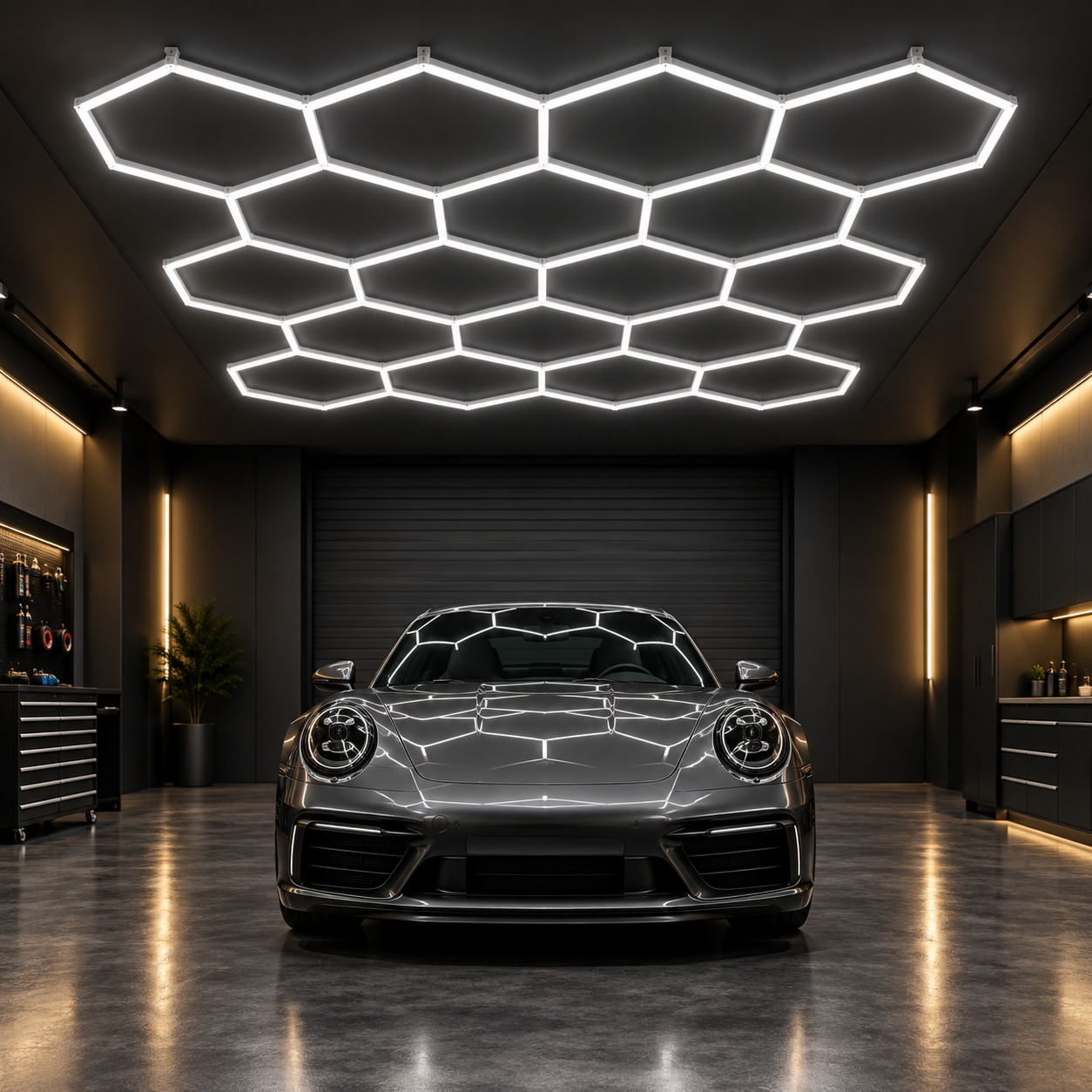 LY-119A hexagonal ceiling light in an automotive studio